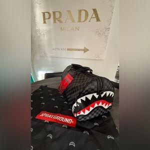 Sprayground Black & Red Checker Shark Duffel